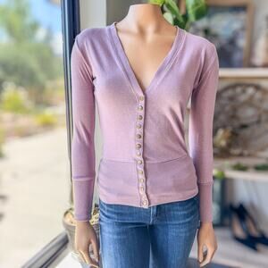 Color Story, Slim-Fit Snap Button Lavender Cardigan, Long Sleeve, Women’s Small